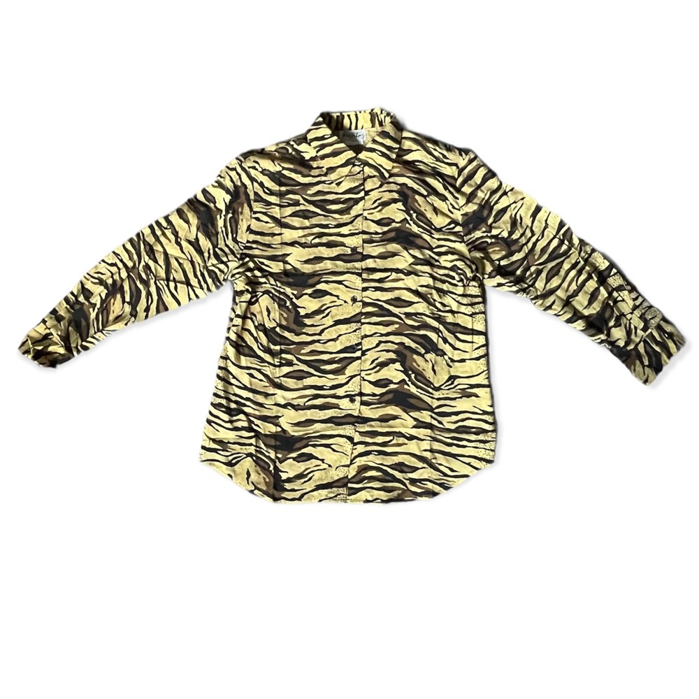 New Vintage Kunto Silk Zebra Button Up Brown Tan Long Sleeve T-shirt